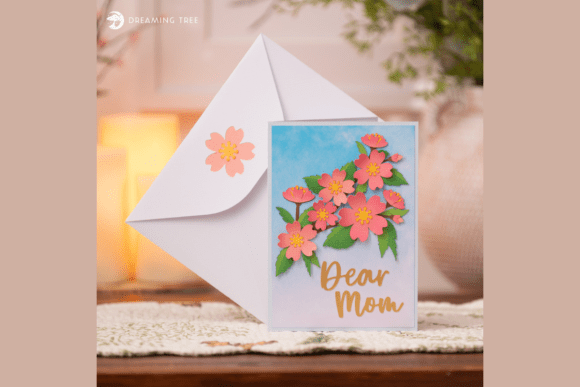 Delicate Popup Card SVG Files With Cherry Blossom Design