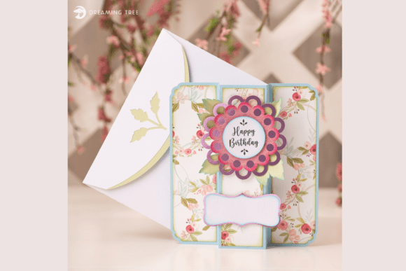 Garden Gatefold Birthday With Floral Greeting Card SVG
