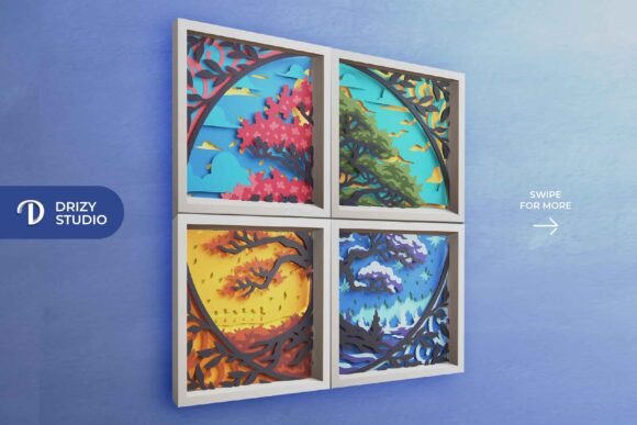 Four Seasons Tree Scene Shadow Boxes 3D SVG