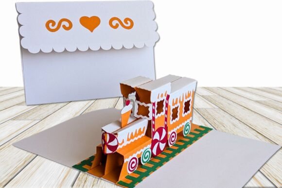 Festive Popup Card SVG Files With Gingerbread Train Theme