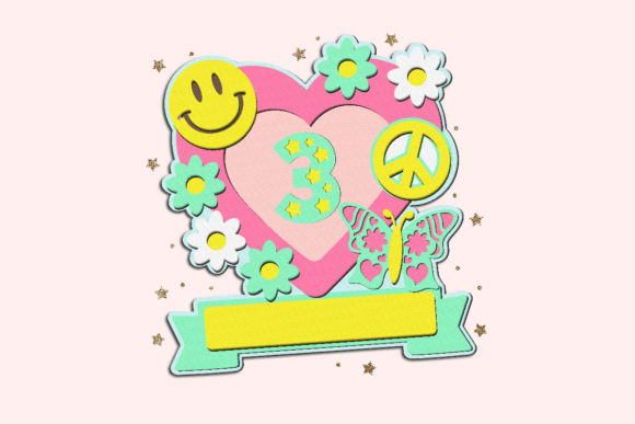 Groovy Hippie Cake Topper Birthday Paper Craft SVG
