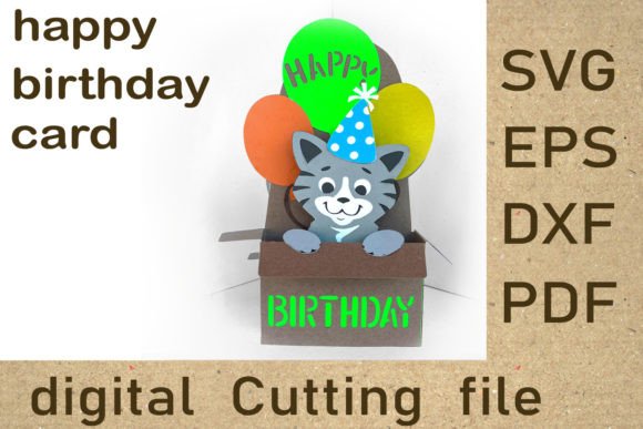 Happy Birthday Cat Pop-Up Card Birthday Paper Craft SVG