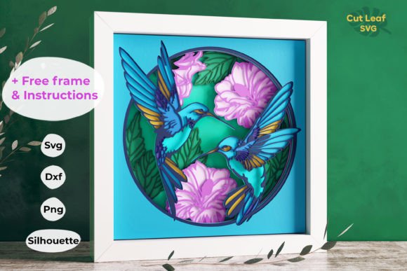 Hummingbird Flight Motif Shadow Boxes 3D SVG
