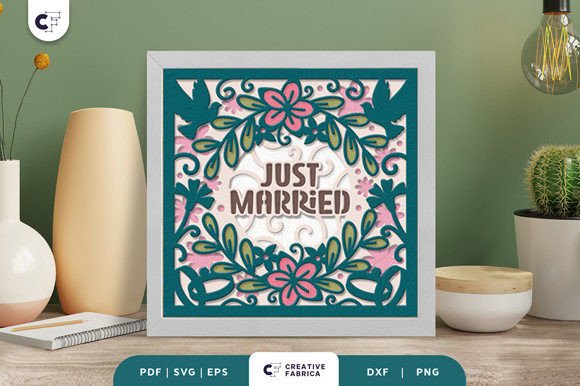 Just Married Shadow Box Papercut SVG