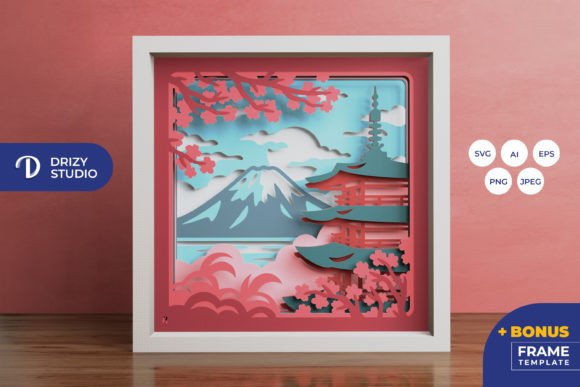 Mount Fuji Japan Paper Scene Shadow Boxes 3D SVG