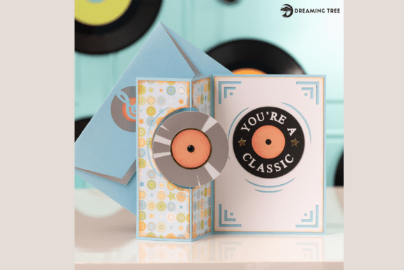 Retro Popup Card SVG Files With Spinning Record Design