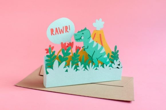 T-Rex Pop-Up Card Birthday Paper Craft SVG
