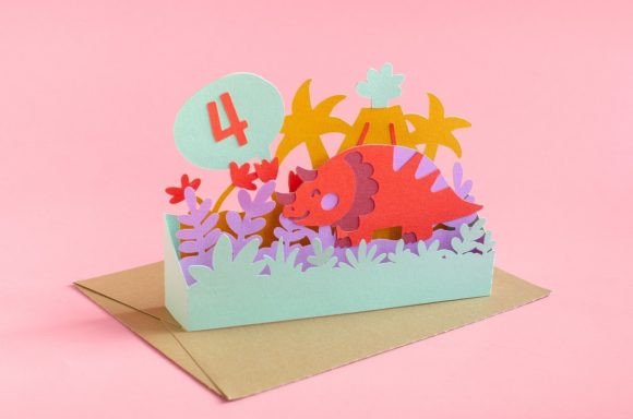 Triceratops Pop-Up Box Birthday Paper Craft SVG