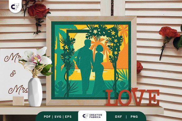 Tropical Wedding 3D Layered Paper Cut SVG