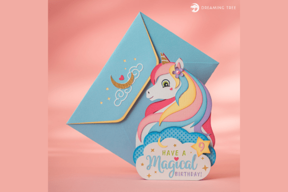 Unicorn 3D Greeting Card SVG
