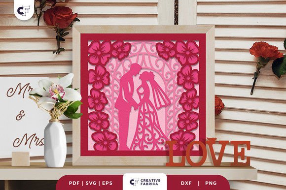 Wedding Couple 3D Shadow Box Paper Cut SVG