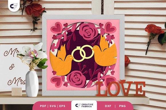 Wedding Rings Shadow Box Paper Cut SVG