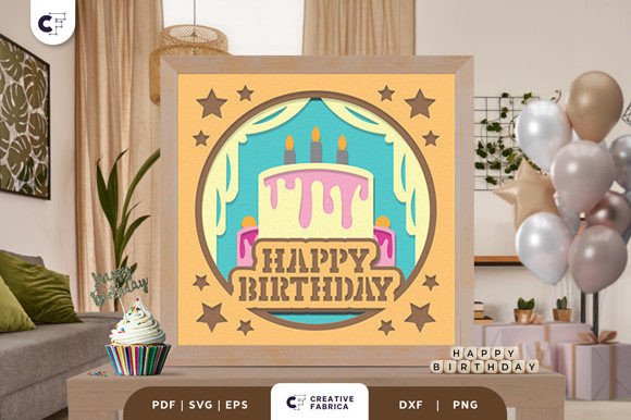 3D Paper Cut Shadow Box Birthday Cake SVG