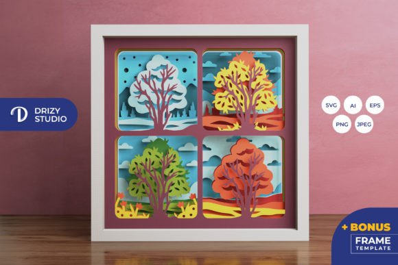 Four Seasons Tree Paper Shadow Box SVG Scene