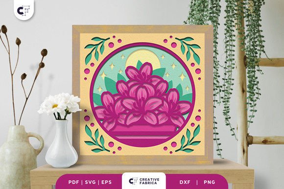 Elegant Azalea Pot Flower Shadow Box Svg Decor