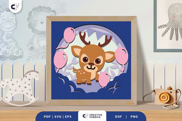 Baby Deer 3D Papercut Layered Shadow Box SVG