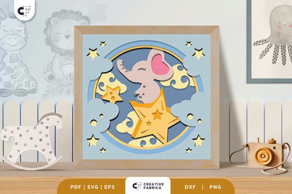 Baby Elephant 3D Shadow Box Paper Art Design