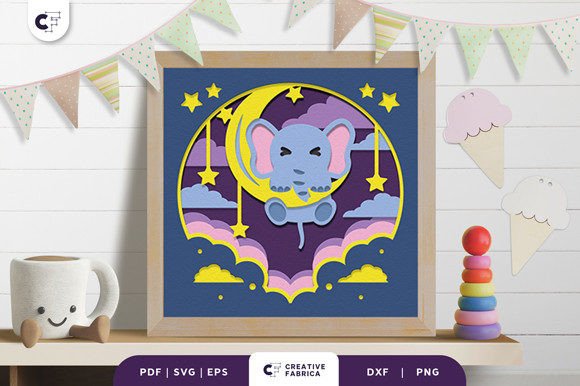 Baby Elephant 3D Papercut Layered Shadow Box SVG