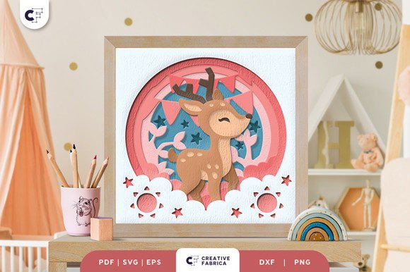Cute Fawn Nursery Room Layered Shadow Box SVG Design