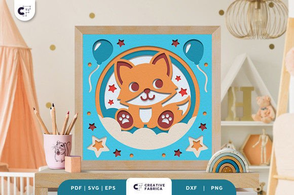 Baby Fox 3D Shadow Box Paper Art Design