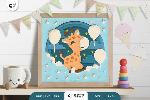 Baby Giraffe Nursery Room Layered Shadow Box SVG