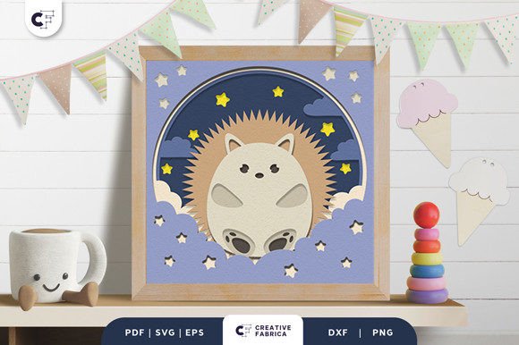 Baby Hedgehog 3D Layered Shadow Box SVG