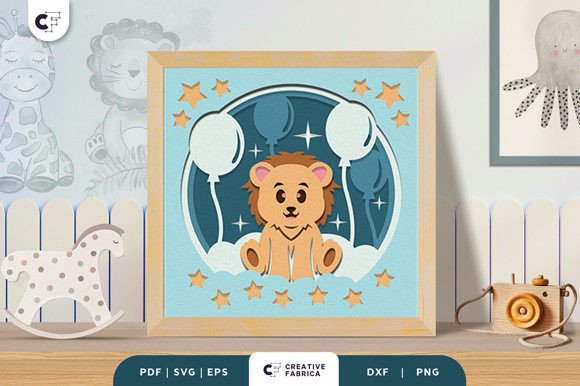 Baby Lion 3D Papercut Layered Shadow Box SVG