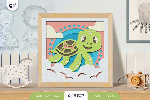 Baby Turtle 3D Shadow Box Paper Art Decor