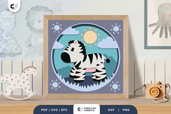 Baby Zebra Nursery Room Layered Shadow Box SVG Design