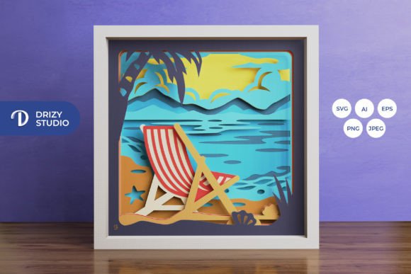 Beach Deckchair Summer 3D Paper Shadow Box Mood