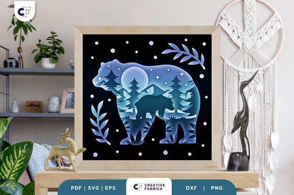 Bear Silhouette 3D Papercut Layered Shadow Box SVG Design
