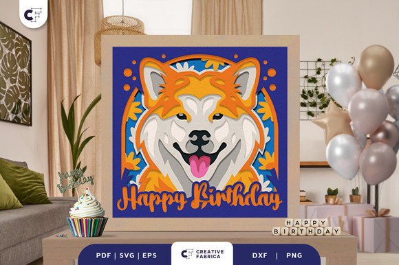Adorable 3D Birthday SVG Akita Light Box