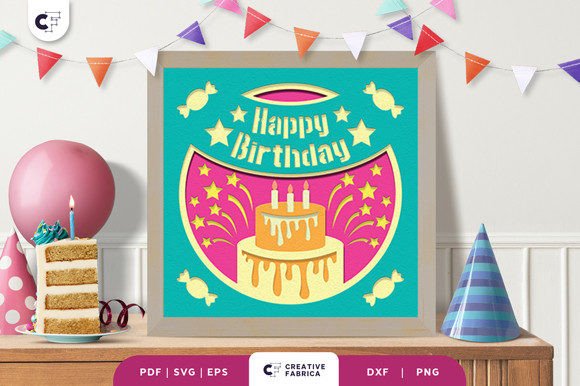 Festive 3D Birthday SVG Cake Shadow Box
