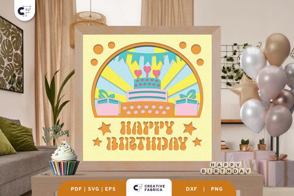 Birthday Shadow Box Papercut Birthday Cake SVG