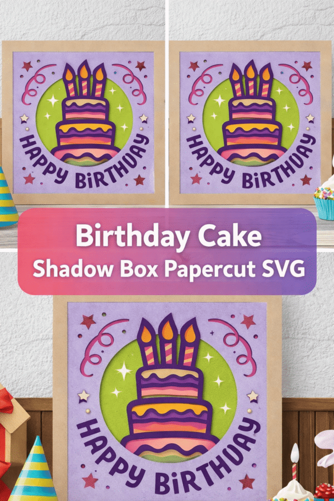 Birthday Cake Shadow Box Papercut SVG