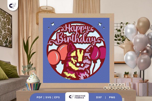Birthday Cat 3D Birthday Layered SVG Paper Artwork