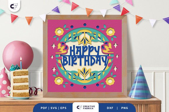 Folk Floral Birthday Layered SVG Paper Art Piece