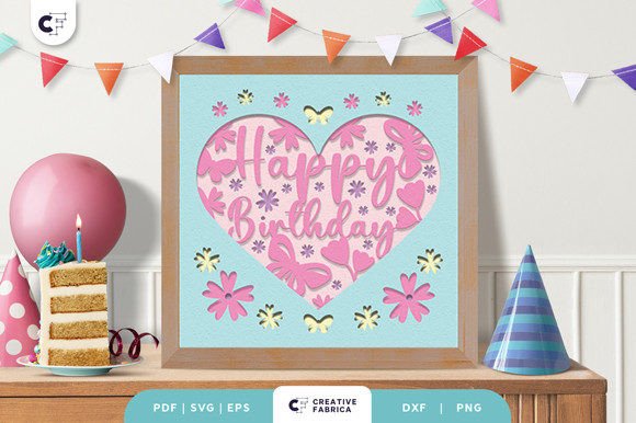 Floral Heart Birthday Layered SVG Papercut Design