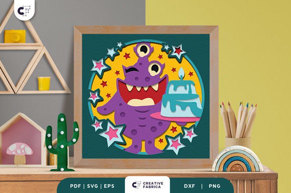Playful 3D Birthday SVG Monster Shadow Box