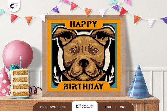 Pitbull Dog 3D Birthday Layered SVG Paper Cut