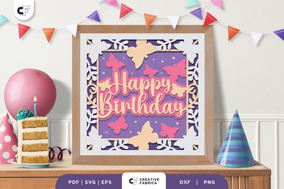 Butterfly Floral Birthday Layered SVG Papercut Scene