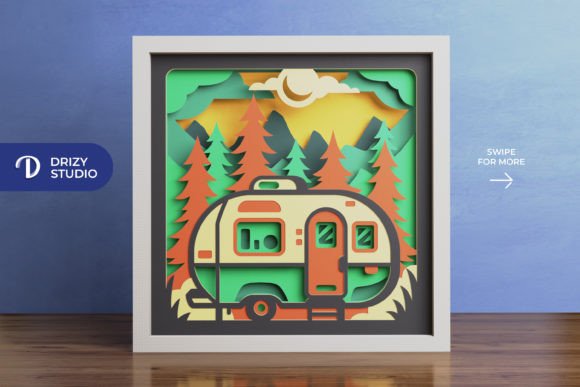 Camper Van Woodland Paper Shadow Box SVG Layout