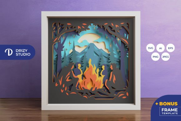 Campfire With Friends 3D Paper Shadow Box Moment