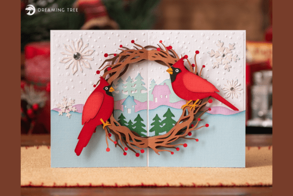 Cardinal Wreath 3D Card SVG Winter Design
