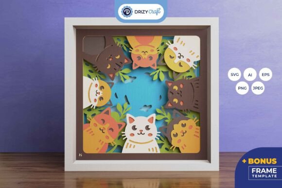 Layered Circle Scene Shadow Box Cut File With Cats