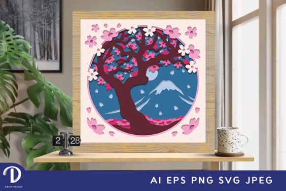 Cherry Blossom Paper Shadow Box SVG Template