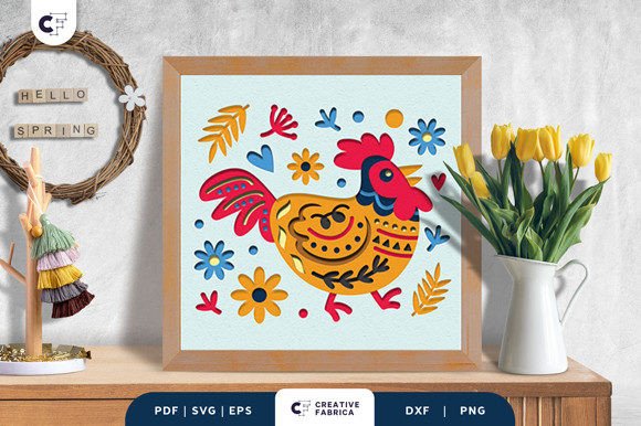 Chicken Folk Art Shadow Box Paper Art Cut