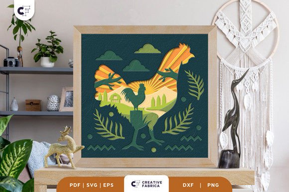 Chicken in the Farm Layered Shadow Box SVG Design