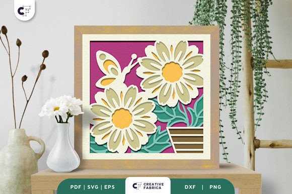 Charming Pot Daisy Flower Shadow Box Svg Display