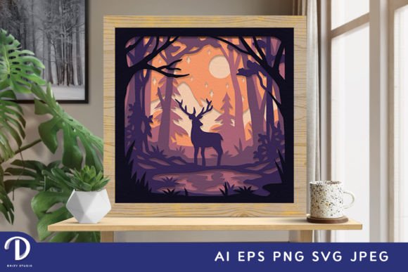 Deer in the Fairy Forest Paper Shadow Box SVG Composition